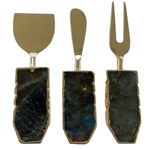 Cuillères en cristal de labradorite Fourchettes Couteaux à fromage Set Couverts en agate naturelle Technique sculptée pour la décoration intérieure Utilisation dans la cuisine - Product Image 1