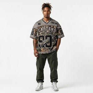 Maillot de football américain ample en maille, coupe courte, style rétro camouflage, sublimation, streetwear - Product Image 1