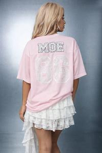Maillot de football américain rose personnalisé avec lettres en strass et numéros en dentelle, col en V oversize, style streetwear, vente en gros aux États-Unis - Product Image 2