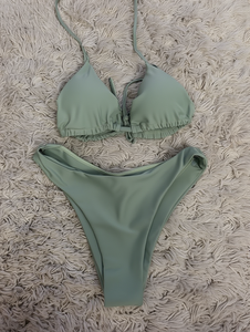 Conjunto de Bikini Triangular a Rayas/Cuadros de Color Sólido para Mujer, Traje de Baño de Dos Piezas con Corte Alto, Escote en V Profundo y Transpirable - Product Image 4