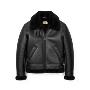 2025 nouveaux hommes B3 en peau de mouton veste en cuir de haute qualité RAF Style Bomber aviateur manteau avec manches longues toile tissu pour l'hiver - Product Image 1