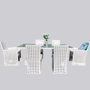 Ensemble de table et de chaises de salle à manger en polyrotin d'extérieur PRCF-018, meubles de jardin et de terrasse - Product Image 1