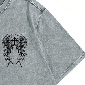 Ensemble T-shirt et short personnalisé avec motif ailes d'ange délavé pour homme – Tenue décontractée d'été en coton style streetwear – Vente en gros OEM - Product Image 4