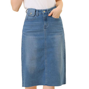 2026 Wholesale Women Skirts Plus Size Breathable 100% Cotton Denim Skirts Knee Length Button Side Pocket OEM Serviced Skirts - Product Image 6