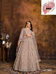 Vestido Anarkali de red con bordado de hilo, diseño indio, red de alta calidad con bordado de hilo en la parte superior e inferior, con dupatta. - Product Image 2