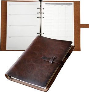 Carnet en cuir, organiseur vintage avec reliure métallique à 6 anneaux, 120 pages de papier ligné et pochette, pour écrivains, travail et affaires - Product Image 3