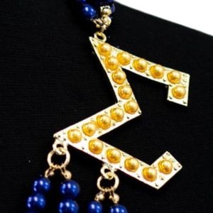 Collier Perle Bleue Or Sigma Élégant avec Pendentif Perlé, Bijou Tendance, Accessoire de Mode, Design Personnalisé, Cadeau, Vente en Gros - Product Image 3