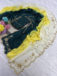 Premium Reglance Rangoli Crushed Pedding <b>Saree</b> Heavy Hand Cutdana Khatli Work 3 Layer Border Moti Butta Pallu Design Quick Dry - Product Image 2