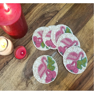 Classic Beaded Glass Cup Coasters <b>Scratch</b> Resistant Luxury Table Accessory for Housewarming Gifts - Product Image 3