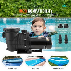 Pompa per Piscina Monovelocità 1.5 HP con 110V/240V 3450 RPM, Prevalenza Massima 50.9 ft, 100 GPM per Filtrazione Piscine Interrate - Product Image 4