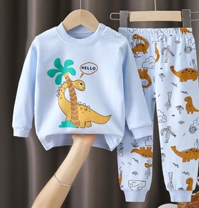 Ensemble de pyjamas à manches longues pour enfants avec imprimé de dessins animés mignons, à porter au printemps, blanc avec des étoiles et des ours noirs, 100% coton - Product Image 3