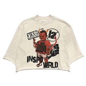 T-shirt court à épaules tombantes coupe ample, sérigraphié, côtelé, épais, délavé, vintage, avec motif graphique, effet délavé à l'acide pour homme - Product Image 1