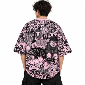 <b>Men's</b> Breathable Plus Size <b>Pink</b> Graphic Print Oversized Hip Hop T-<b>Shirt</b> Short Sleeve Cartoon Streetwear Tee - Product Image 2