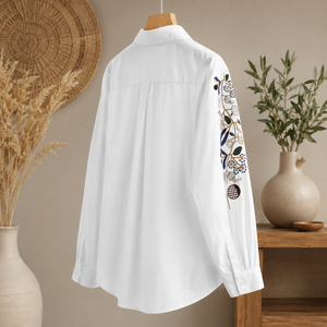 Premium White Cotton Embroidered <b>Shirt</b> for <b>Women</b> Full Sleeve Button Down Casual <b>Dress</b> Blouse for B2B Wholesale - Product Image 3