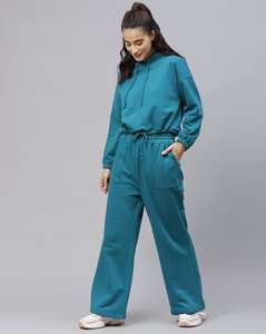 Ensemble jogging deux pièces pour femme, en tissu écologique uni, avec sweat à capuche et pantalon de jogging, tenue de sport décontractée, taille à cordon de serrage, confortable pour tous les jours - Product Image 3