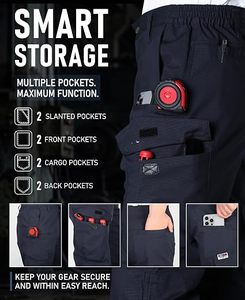 High Visibility Flame Retardant <b>Work</b> Pants Reflective Stripe <b>Cargo</b> Trousers Elastic Waist Safety Uniform Navy - Product Image 2