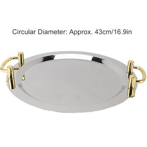Plateaux de service dorés Louche Pour Buffet Mariage Aliments Desserts Service Poignées dorées Plateaux ovales en acier inoxydable argenté - Product Image 6