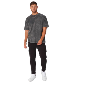 Camiseta de Hombre, Moderna, de Alta Calidad, Transpirable, Informal, Lisa, de Manga Corta, Holgada, 100% Algodón, con Pedrería, Lavada al Ácido - Product Image 5