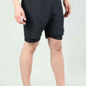 Men's 2-in-1 Gym <b>Shorts</b> <b>Compression</b> Liner Front Quick Dry Casual Style Drawstring Closure Breathable Stylish Fitness Outdoor - Product Image 3