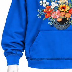 Sweat à capuche bleu roi à motif floral, sweat-shirt oversize coloré avec poche kangourou, vêtement décontracté pour l'hiver - Product Image 5