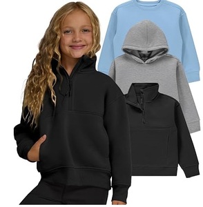 Sudadera con capucha de felpa de algodón French Terry para niña, con cremallera de un cuarto, estilo escolar, holgada y transpirable para niñas - Product Image 2