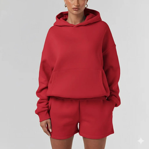 Conjunto de Sudadera con Capucha y Pantalones Cortos 100% Algodón Hecho a Medida, Transpirable y Ligero para Invierno, Estilo Casual, Logotipo Impreso en la Parte Delantera, Insignia Tejida - Product Image 4