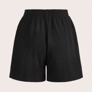 Shorts de punto transpirables de algodón marrón para mujer, de corte regular, estilo urbano, con cintura elástica, logo de letras doradas y bolsillos - Product Image 6