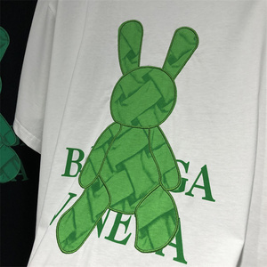 Camiseta Negra Extra Grande de Algodón con Estampado de Conejo Verde, Manga Corta, Cuello Redondo, Informal, para Hombre, Tejido de Punto - Product Image 6