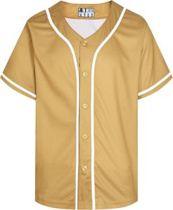 Men's <b>Gold</b> Baseball Jersey Short Sleeve Button Down Casual <b>Shirt</b> Solid Color Quick Dry V-Neck Summer Wear Polyester - Product Image 1