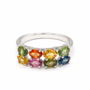 Multi Sapphire Classic <b>Ring</b> in 925 Sterling Silver <b>Rhodium</b> Plated Prong Setting for Anniversary & Engagement - Product Image 2