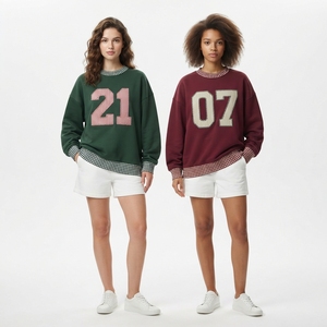 Premium Quality Women's Oversized Green <b>Sweatshirt</b> With Red Striped 88 Print Crew Neck <b>Long</b> Sleeve Autumn Casual Wear - Product Image 3