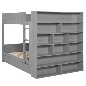 Lit superposé double avec 2 tiroirs et armoire multi-niveaux en gris pour enfants - Product Image 6