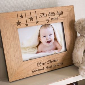 Personalized Laser Engraved <b>Oak</b> Wood Photo <b>Frame</b> Custom Baby Keepsake <b>Picture</b> <b>Frames</b> Wholesale Christening Baptism Gift Decor - Product Image 1