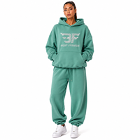 Ensemble de survêtement d'hiver pour femme, à capuche, imprimé, en molleton de coton épais, style streetwear, avec logo en strass