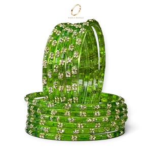Brazaletes de Cristal Verde Gota de Lluvia de Cachemira Hechos a Mano con Circonita para Mujer, Joyería de Moda India para Bodas, Venta al Por Mayor - Product Image 5