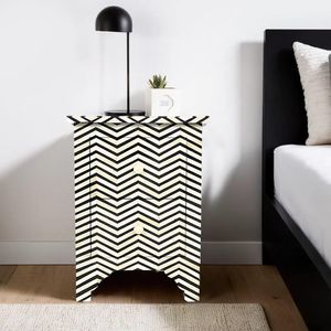 Mesita de Noche Artesanal con Cajón Lateral y Mosaico de Hueso Distintivo, Mueble Decorativo Elegante para Dormitorio y Sala de Estar - Product Image 3