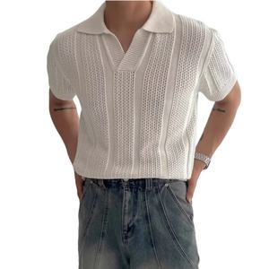 เสื้อโปโลถักไหมพรมผู้ชาย แขนสั้น สีพื้น ลายตาข่าย โลโก้สั่งทำได้ สำหรับฤดูร้อน - Product Image 4
