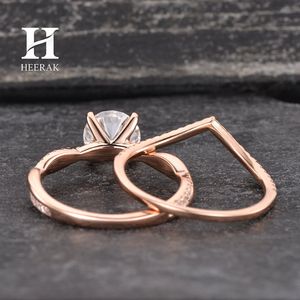 Conjunto de Anillos de Boda de Corte Redondo Moderno, 2 Piezas, con Diseño de Espiga Entrelazada y Corona, Oro de 10K/14K, Joyería Personalizada - Product Image 5