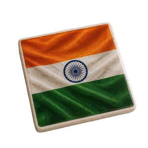 Premium Natural <b>Marble</b> <b>Coaster</b> With India Flag Print Waterproof Square Tea Coffee Cup <b>Coaster</b> Decorative Tableware Gift Items - Product Image 1