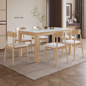 Table à manger rectangulaire élégante personnalisée Daystar Trade, structure en bois massif, plateau en marbre, contemporaine, 4 places, pour la famille - Product Image 1