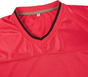 <b>Red</b> V-Neck Mesh Football Jersey Short Sleeve Lightweight Polyester Sport T-Shirt <b>Red</b> Jersey - Product Image 5