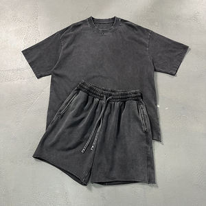 Conjunto de Camiseta y Pantalones Cortos de Algodón Ecológico para Hombre, Cuello Redondo, Color Sólido, Estilo Urbano, Informal, Verano, Tejido Transpirable - Product Image 5