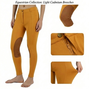 <b>Knee</b> Grip Riding Tights Jodhpur Leggings Women's <b>High</b> Waist Navy Blue Riding Pants With Brown <b>Knee</b> Patches Equestrian Leggings - Product Image 4