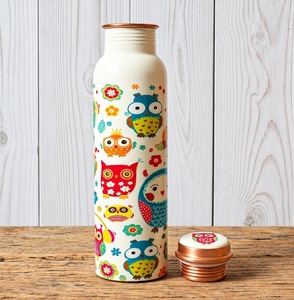 Bouteille d'eau en métal avec imprimé hibou de dessin animé mignon, gourde de voyage réutilisable avec bouchon à vis en cuivre - Product Image 6