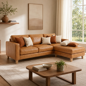 Ensemble de canapé carré en cuir cognac Mid for Modern 3 places avec ottoman assorti, écologique et durable, pour salon, école, parc - Product Image 3