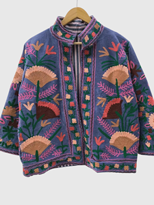 Veste en coton brodée à la main avec des motifs floraux, col mandarin, manches longues, taille plus, style Prairie Chic pour femmes, automne - Product Image 4