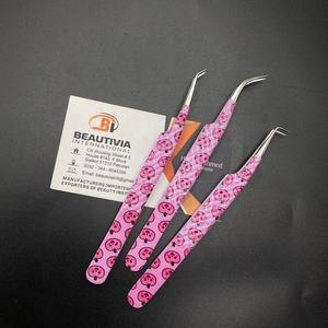 Pinzas de extensión de pestañas de acero sostenible impresas en papel personalizadas Pinzas de pestañas de etiqueta privada de Punta puntiaguda profesional - Product Image 1