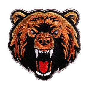 Bear Head Embroidered Iron-On Patch Irregular Shape Nonwoven <b>Felt</b> Applique for Gifts - Product Image 1