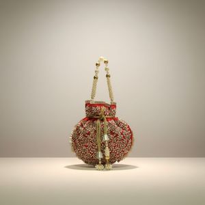 Bolso Potli de Diseño con Cierre de Cordón, Plegable, Correa Única, Detalles de Diamantes, Material Sedoso, de Alta Calidad para Exteriores - Product Image 6