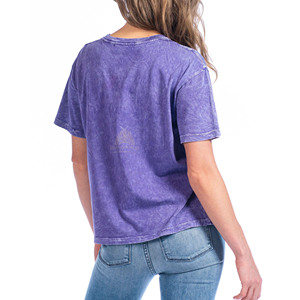 T-shirts d'été pour femmes délavés à l'acide, haute qualité, faible MOQ, manches courtes, col rond, coupe classique, vintage, 100% coton, couleur unie - Product Image 4